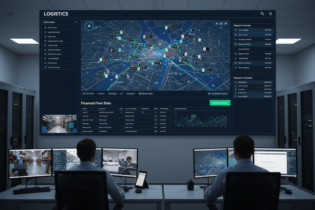 Route optimization dashboard integrating financed van GPS data with dispatch system