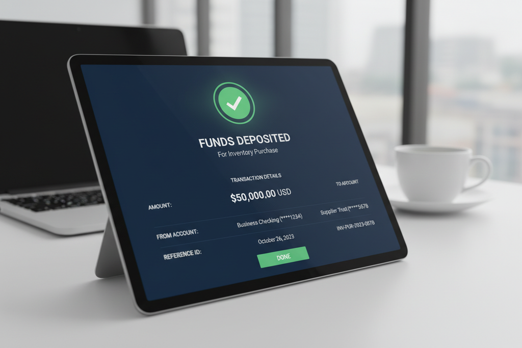 First draw confirmation notification with funds deposited for inventory purchase