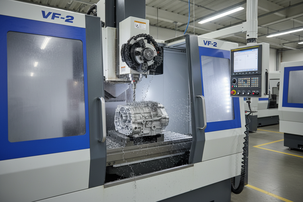 Haas VF-2 CNC mill with automatic tool changer running first production part