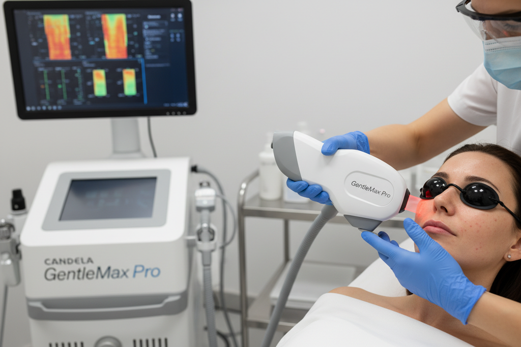 Candela GentleMax Pro dual-wavelength laser treating facial vascular lesions live